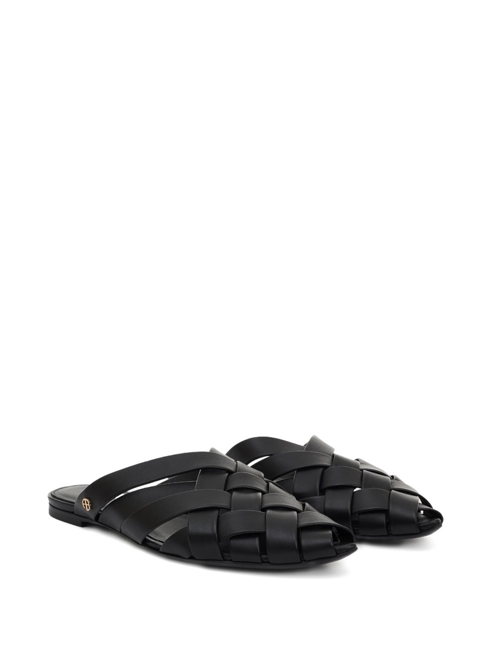 Anine Bing Eve Black Woven Leather Mules Flats